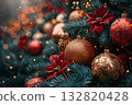 Christmas composition. a pattern of christmas balls on white background 132820428