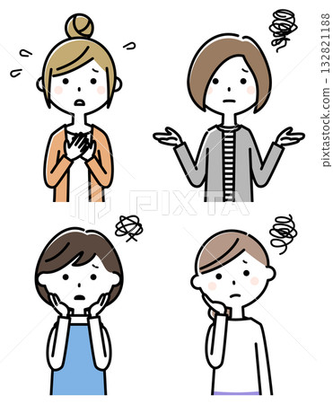 Illustration set of a troubled young woman Illustration set of a troubled young woman 132821188