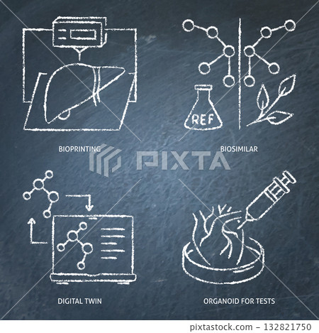 Innovative medicine techniques chalkboard icon set Innovative medicine techniques chalkboard icon set 132821750