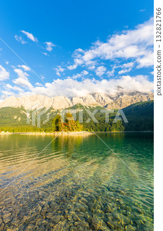 Eibsee Lake and Zugspitze Mountain at Sunset. Bavaria, Germany 132821766