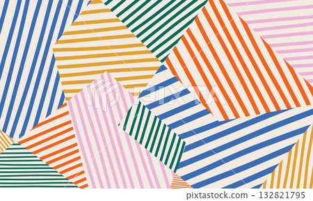 Fun colorful background in doodle style. Geometric abstract backdrop in retro 70s-80s style. Simple funky vector design Fun colorful background in doodle style. Geometric abstract backdrop in retro 70s-80s style. Simple funky vector design 132821795