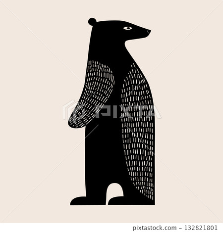 Bear icon drawing in ethnic style. Hand drawn animal sticker in folk art style. Doodle design element Bear icon drawing in ethnic style. Hand drawn animal sticker in folk art style. Doodle design element 132821801