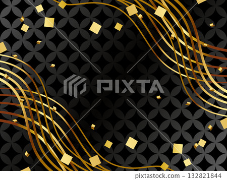 Luxurious Japanese pattern background with luxurious cloisonné and lines in black and gold 132821844