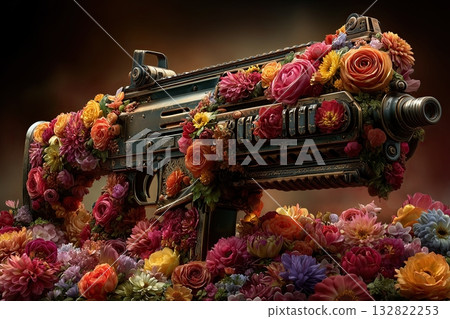 machine gun made out of flowers 132822253
