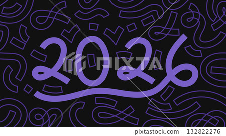 2026 Memphis Black and purple Doodle Background New Year Celebration Design.Vector Illustration 132822276