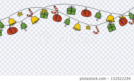 Hand Drawn One Continuous Line Christmas Decoration Hanging. Vector Illustration Hand Drawn One Continuous Line Christmas Decoration Hanging. Vector Illustration 132822284