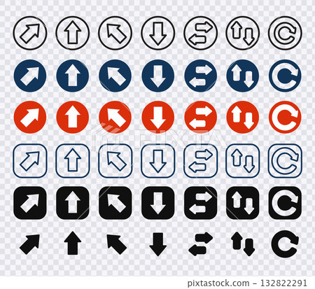 Collection of navigation arrows and refresh icons in various styles.Vector Illustration 132822291