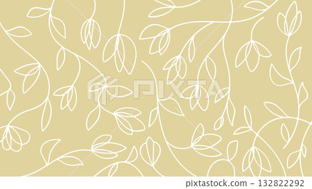 Nature Flowers Line Art Hand Drawn Background Seamless Botanical Pattern Design.Vector Illustration 132822292