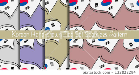 Seamless pattern korean doodle hand drawn flags collection.Vector Illustration Seamless pattern korean doodle hand drawn flags collection.Vector Illustration 132822294