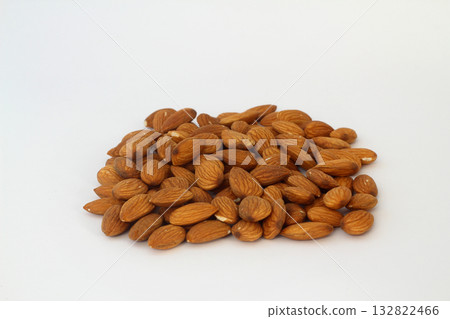 Almonds nuts isolated on white background. Raw Almond Top view. Flat lay Collection. Close-up. Food concept 132822466