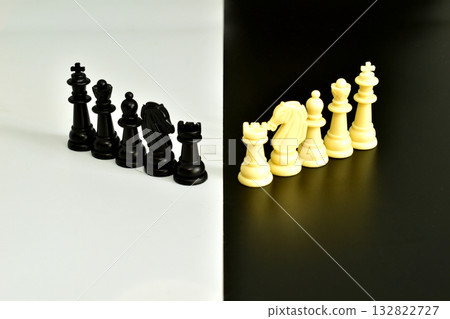 Black and white chess pieces. 132822727