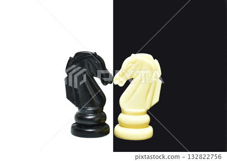 Black and white chess pieces knights. Black and white chess pieces knights. 132822756