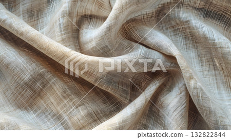 Soft Linen Fabric Texture in Neutral Beige Tones for Editorial and Commercial Use 132822844