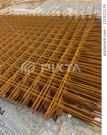 Rusted Steel Mesh Reinforcement at Building Site Construction Material Texture 132823139