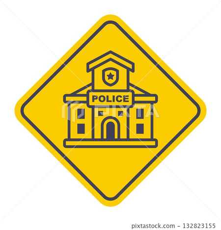 Black police station icon. Black police station icon. 132823155