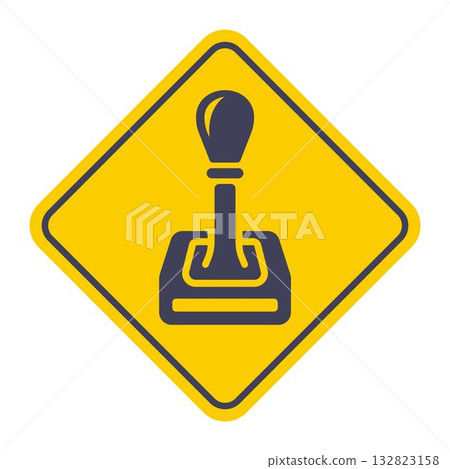 Road yellow sign car gear shift. 132823158