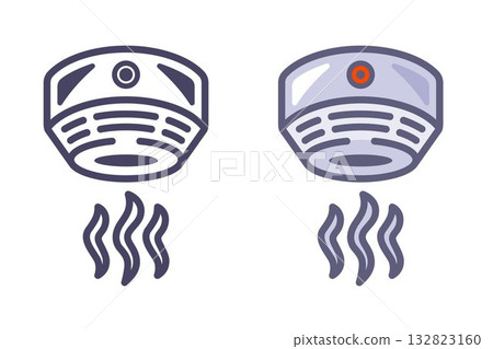 Black smoke detector icon on the ceiling. Black smoke detector icon on the ceiling. 132823160