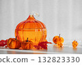 Autumn Decor with Glass Pumpkin, Velvet Ornaments, and Seasonal Lights 132823330