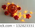 Autumn Decor with Glass Pumpkin, Velvet Ornaments, and Seasonal Lights 132823331