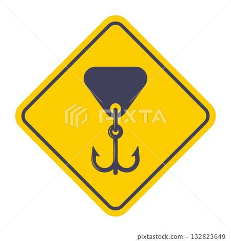 Black icon of a hook with a spoon for fishing. 132823649