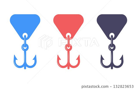 Black icon of a hook with a spoon for fishing. Black icon of a hook with a spoon for fishing. 132823653