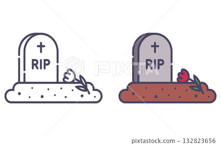Human grave icon. Cemetery. Tombstone. 132823656