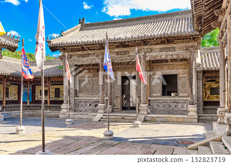 The ancient water town of Gubei near the site of the Great Wall of Simatai on a clear summer day. 132823719