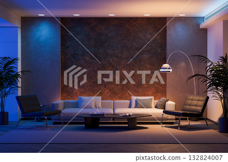 High-End Luxury Living Room with Abstract Agate Wall Panel 132824007