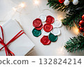 Collection of vintage-style christmas wax seals and envelopes, perfect for adding touch of traditional elegance to holiday invitations, greeting cards, festive mail art 132824214