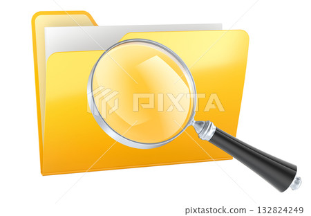 Yellow folder with magnifying glass. 3D rendering 132824249