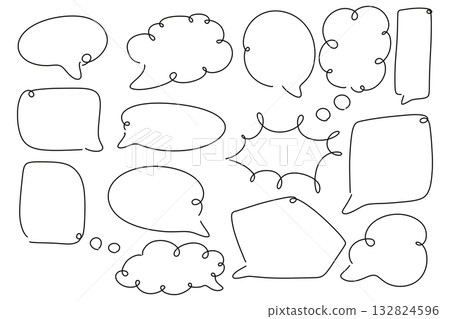 Hand-drawn style line drawing speech bubble set (speech bubble/comic/simple/message) 132824596