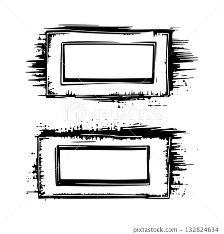 Simple sketch of empty rectangular frames with rough edges and artistic shading in black and white 132824634