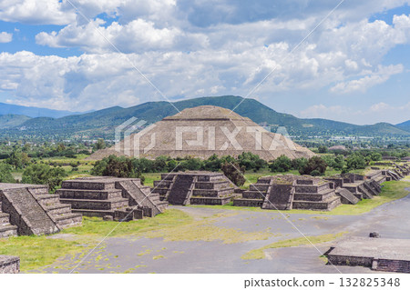 Teotihuacan in Mexico, showcasing iconic ancient pyramids and cultural heritage. Tourism, adventure, and historic exploration concept 132825348