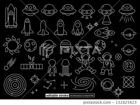 太空與天文圖標集（可編輯描邊） 132825623