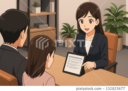 一位女性諮商師在婚姻諮商室講解如何使用平板電腦 132825677