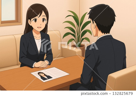 一位女諮商師正在面試一位客戶，她面前放著一份履歷。 132825679