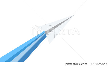 The image of a white paper airplane soaring into the sky, drawing a smooth trail of blue light, symbolizes hope and challenge. The image of a white paper airplane soaring into the sky, drawing a smooth trail of blue light, symbolizes hope and challenge. 132825844