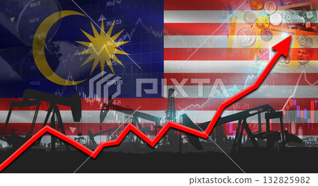 Growth of oil industry with Malaysian flag. Oil pumps with Malaysian flag. Oil production with Malaysia flag 132825982