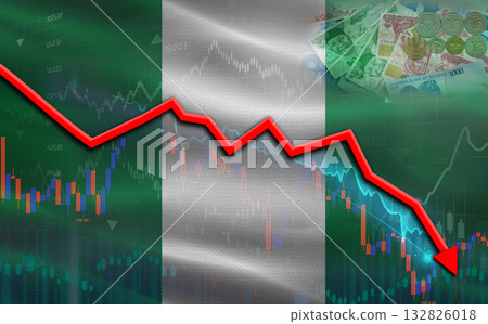 Nigeria financial fall on economy market. Nigeria financial crisis on economic graph Nigeria financial fall on economy market. Nigeria financial crisis on economic graph 132826018