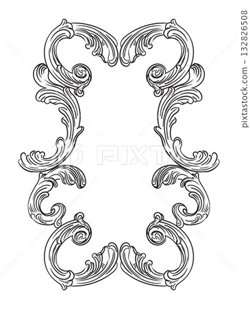 Vertical vector engraved frame baroque scroll design element Vertical vector engraved frame baroque scroll design element 132826508
