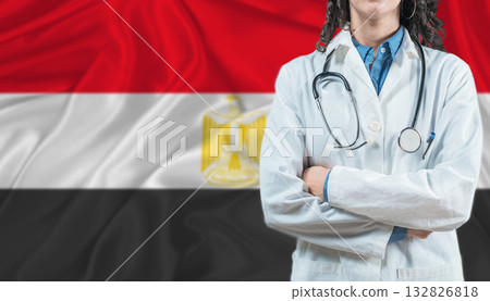 Medical professional on Egypt flag. Healthcare and wellness in Egypt, Concept 132826818