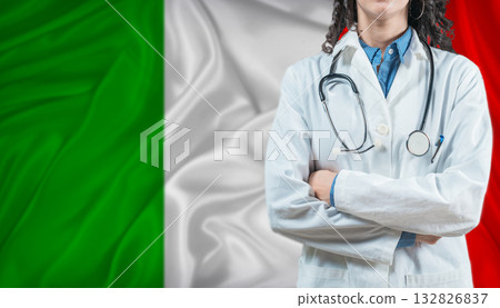 Medical professional on Italy flag. Healthcare and wellness in Italy, Concept Medical professional on Italy flag. Healthcare and wellness in Italy, Concept 132826837