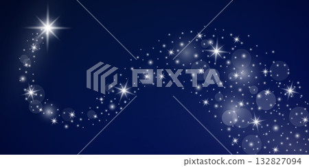 Magical glowing starry trail. Sparkling star trail with scattered stars, glowing effects and bokeh lights on deep blue background. Perfect for Christmas designs, holiday or magical concepts. Vector Magical glowing starry trail. Sparkling star trail with scattered stars, glowing effects and bokeh lights on deep blue background. Perfect for Christmas designs, holiday or magical concepts. Vector 132827094
