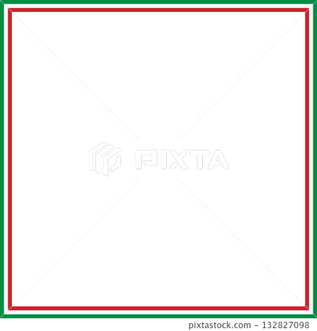 Empty square frame with Italian flag colors on a transparent background. Abstract photo frame for Italy national day celebration, sports event, cultural festival. Space for text or photo. Vector 132827098