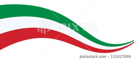 Italian flag abstract wave design isolated on transparent background. Patriotic banner for Italy national day celebration, sports event, cultural festival, travel poster, and Italian cuisine promotion 132827099