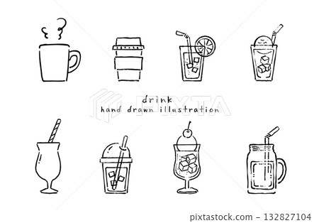 時尚咖啡館飲品線條畫插圖 時尚咖啡館飲品線條畫插圖 132827104
