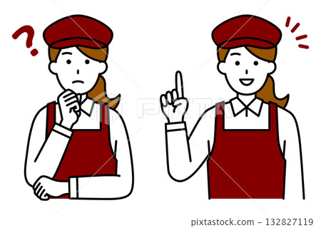 A female cafe employee coming up with an idea set 132827119