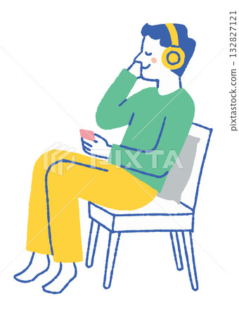 Man listening to music with headphones_Color Man listening to music with headphones_Color 132827121