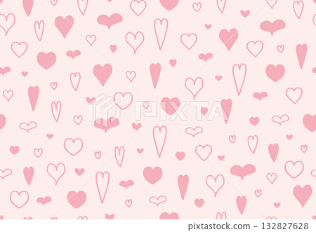 A pattern background of many randomly arranged hand-drawn hearts (strawberry white) 132827628