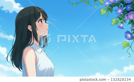 A woman looking up at summer sky A woman looking up at summer sky 132828134